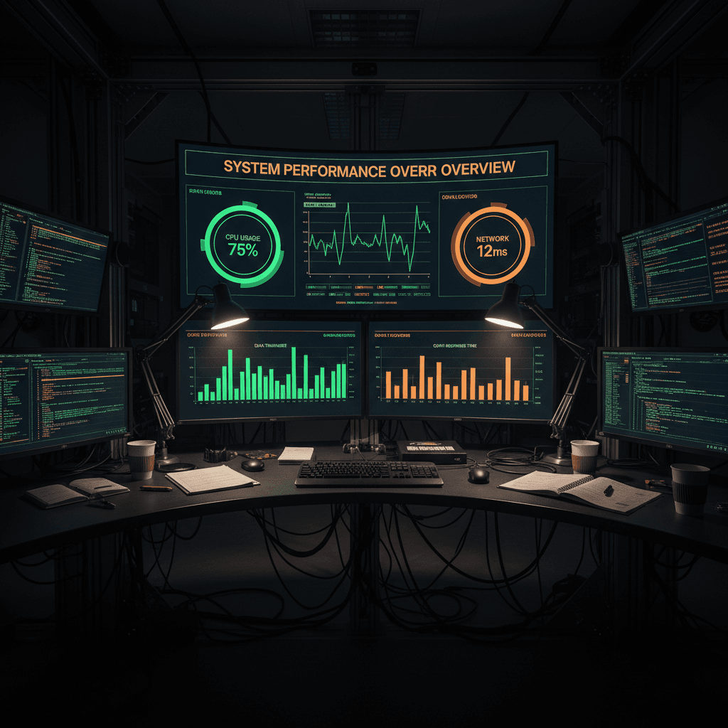 System monitoring dashboard showing performance metrics and automated optimization tracking